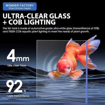 Nano Desktop Betta Aquarium 2.7 Gallon Glass Fish Tank Set, Hidden Bottom Filtration System Self Cleaning Filter Light Gravel Plant Cleaning Tool, for Small Space Easy Setup Space-Saving Design