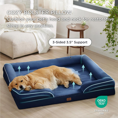 Bedsure XL Plus Orthopedic Dog Bed for Extra Large Dogs - Washable XLarge Dog Cat Bed Waterproof, Comfort Dogs Couch Sofa with Washable Removable Cover, Pet Bed with Nonskid Bottom, Blue Navy, 48"