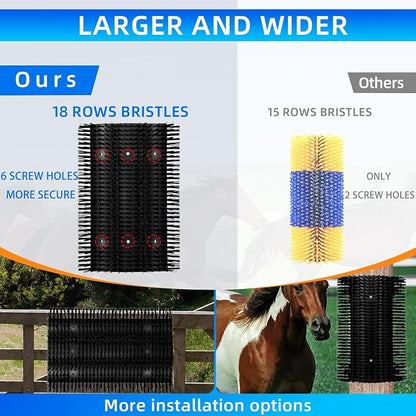 Extra Large Size Livestock Scratching Brush, Upgraded Horse/Goat/Cow/Cattle Scratcher Brush for Grooming, Itch Relief Horse Scratcher Brushes Kit with Two Sets of Mounting Screws(1-Pack,Black)