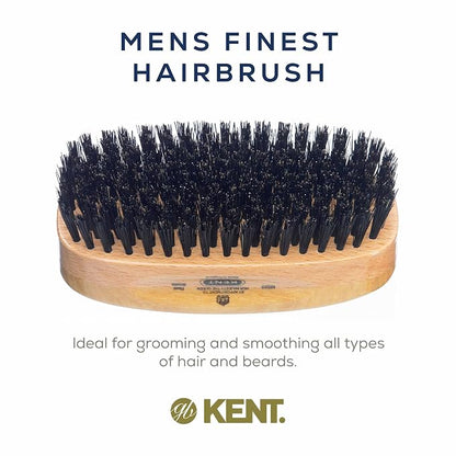 Kent MS23 Finest Men's Rectangular 100% Natural Satinwood & Beechwood Military Hair Brush with Medium Black Bristle for Mens Grooming, Scalp Brush, 360 Wave, and Beard Straightener