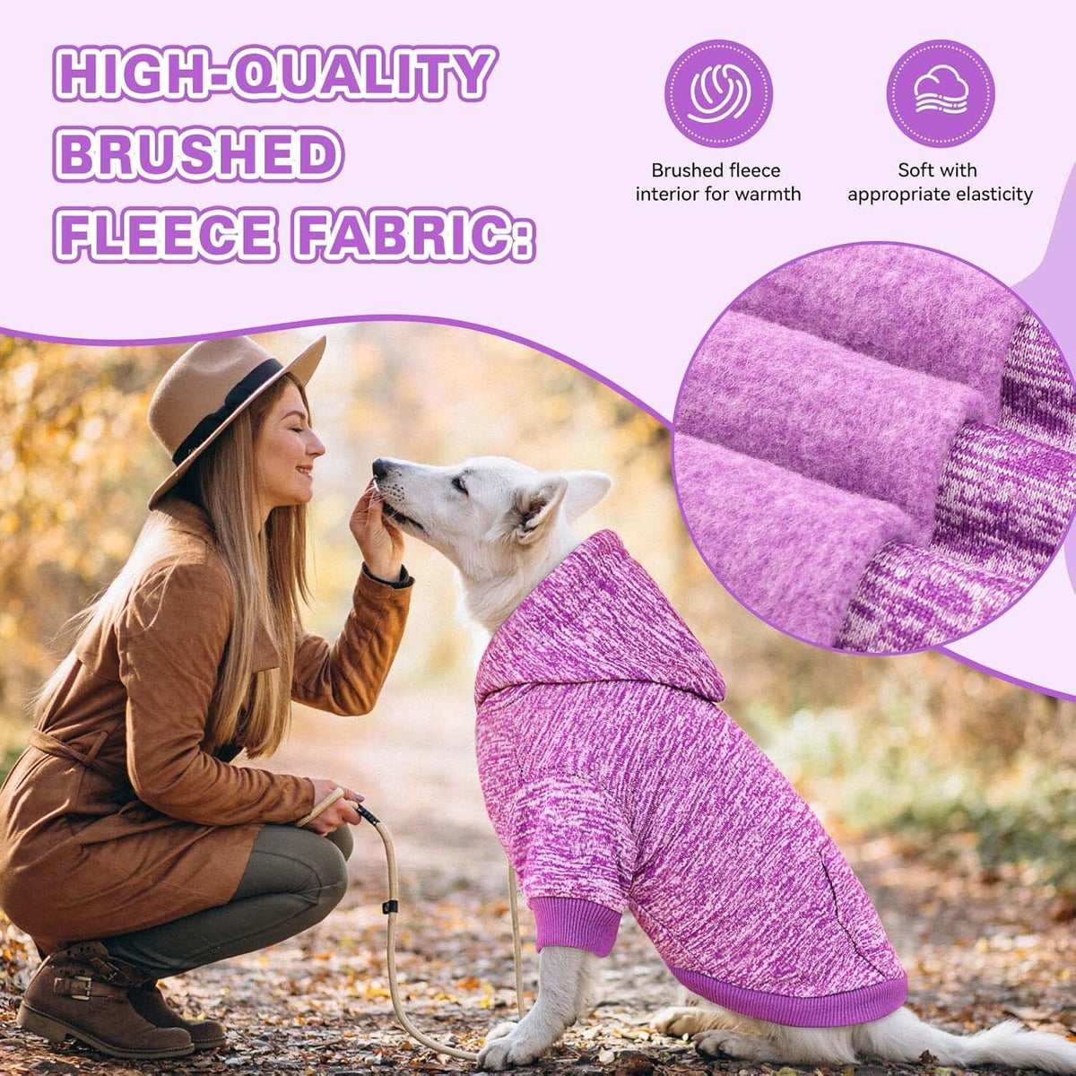 Dog Sweaters for Large Dogs Dog Hoodie Fleece Sweater Soft Clothes Sweatshirt with Pocket Hoodie for Large Dogs(Purple&XXL)