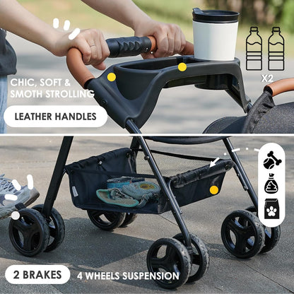3 in 1 Pet Stroller with Removable Carrier, Folding Stroller for Small/Medium Dogs and Cats, Waterproof, All-Terrain, with Sun Shades, Car Seat