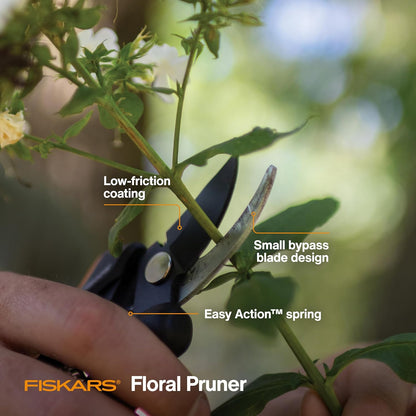 Fiskars Floral Pruning Shears - Plant Cutting Scissors/Garden Clippers For Deadheading and Working with Flowers - Black/Orange