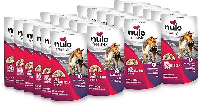 Nulo Freestyle Lamb, Mackerel, & Kelp in Broth Real Meat Dog Food Topper, 2.8 Ounce (Pack of 24)