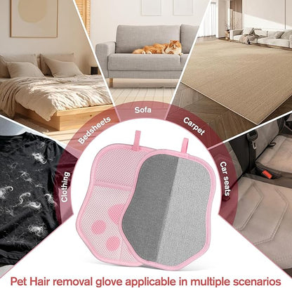 Pet Hair Removal Glove for Cats & Dogs, 2 Pcs With Hanging Hooks, Reusable Electrostatic Pet Hair Gloves, size 9.8 x 7.87 x 0.5 in, Pet Hair Glove for Clothes, Sofas, Carpets, Car Seats（Pink and gray）