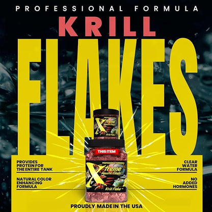 Xtreme Krill Flakes - Premium Max Protein Freshwater Fish Food with 100% Krill and Shrimp, & Vitamins for Optimal Immune and Digestive Health, Boosts Color & Energy – USA Farm Grown (3.5oz)