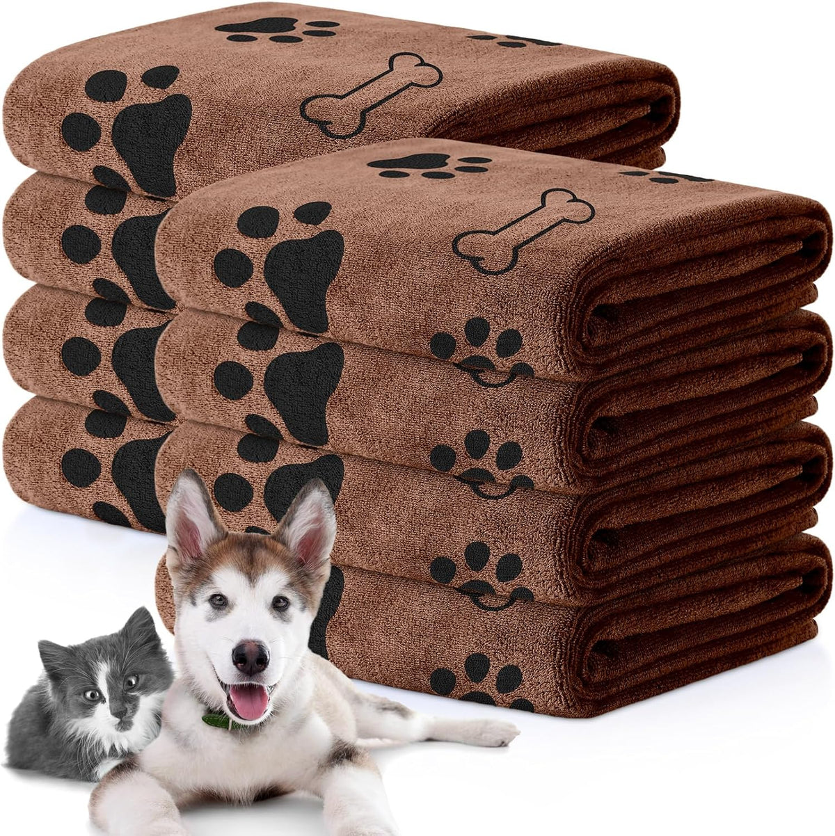 Chumia 8 Pcs Dog Towels for Drying Dogs Cats Pet Towels Bulk Puppy Microfiber Quick Drying Paw Bath Bathing Supplies Absorbent for Medium Pets(Coffee,40 x 24 Inch)