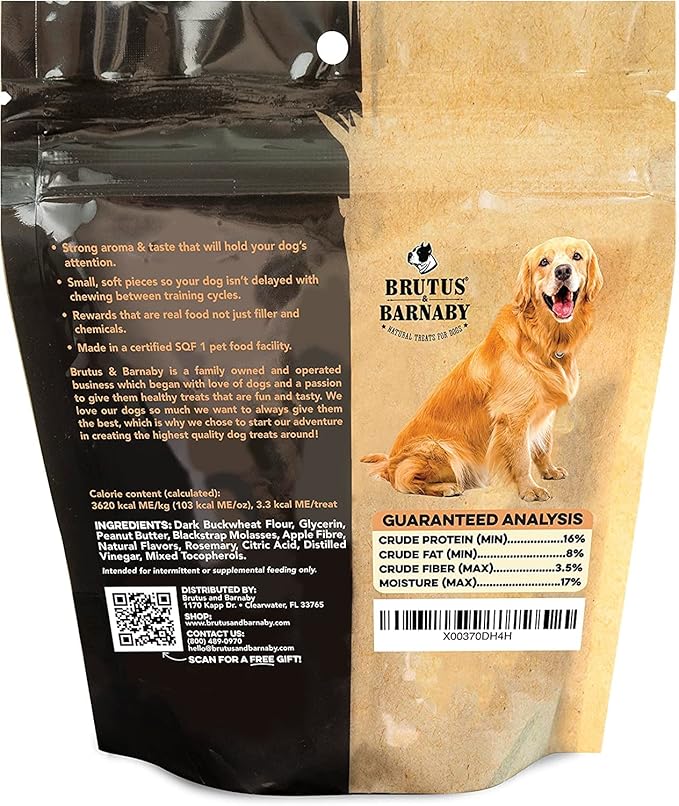 BRUTUS & BARNABY Training Treats for Dogs - Peanut Butter & Apple - All-Natural Healthy Low Calorie Vegan Treat - Great to Use for Rewards in Training Your Puppy Or Dog