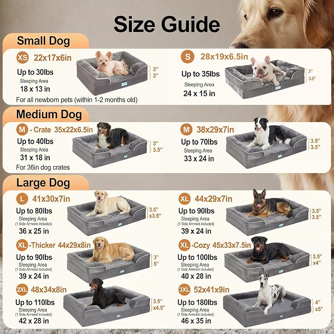 OhGeni Orthopedic Medium Dog Bed Couch Sofa, Memory Foam, 28-inch (Gray) | Waterproof Pet Bed with Machine-Washable Removable Cover & Soft Comfortable Fabric