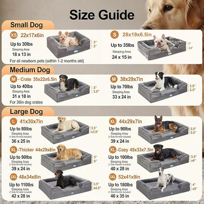 OhGeni Orthopedic Extra Large Dog Bed Couch, Memory Foam, 44-inch (Purple) | Waterproof Pet Bed with Machine-Washable Removable Cover & Soft Comfortable Fabric