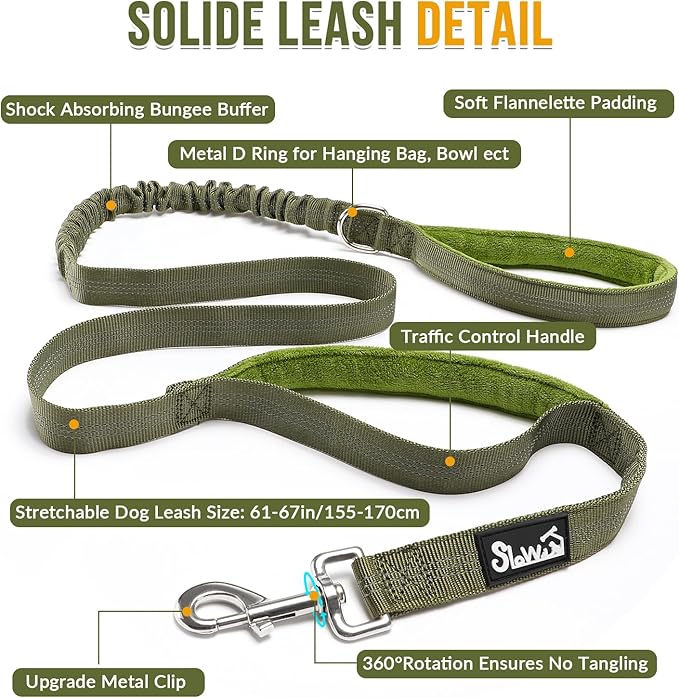 SlowTon No Pull Dog Harness with Front Clip - Heavy Duty, Soft Padded | Neck & Chest Adjustable, Tactical Pet Vest and Leash Set for Large Medium Sized Dogs, for Easy Walk & Training, Green L