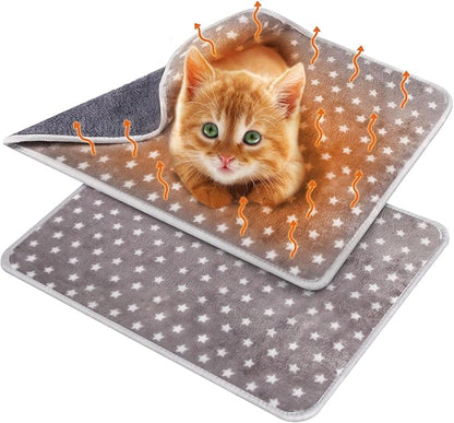 2 Pcs Large Self Warming Cat Pad Self Heating Cat Mat Bed Dog Crate Pet Blankets Thermal Heated Bed Mat for Outdoor Indoor Newborn Kittens Puppies Dog(Small Star,24 x 18)