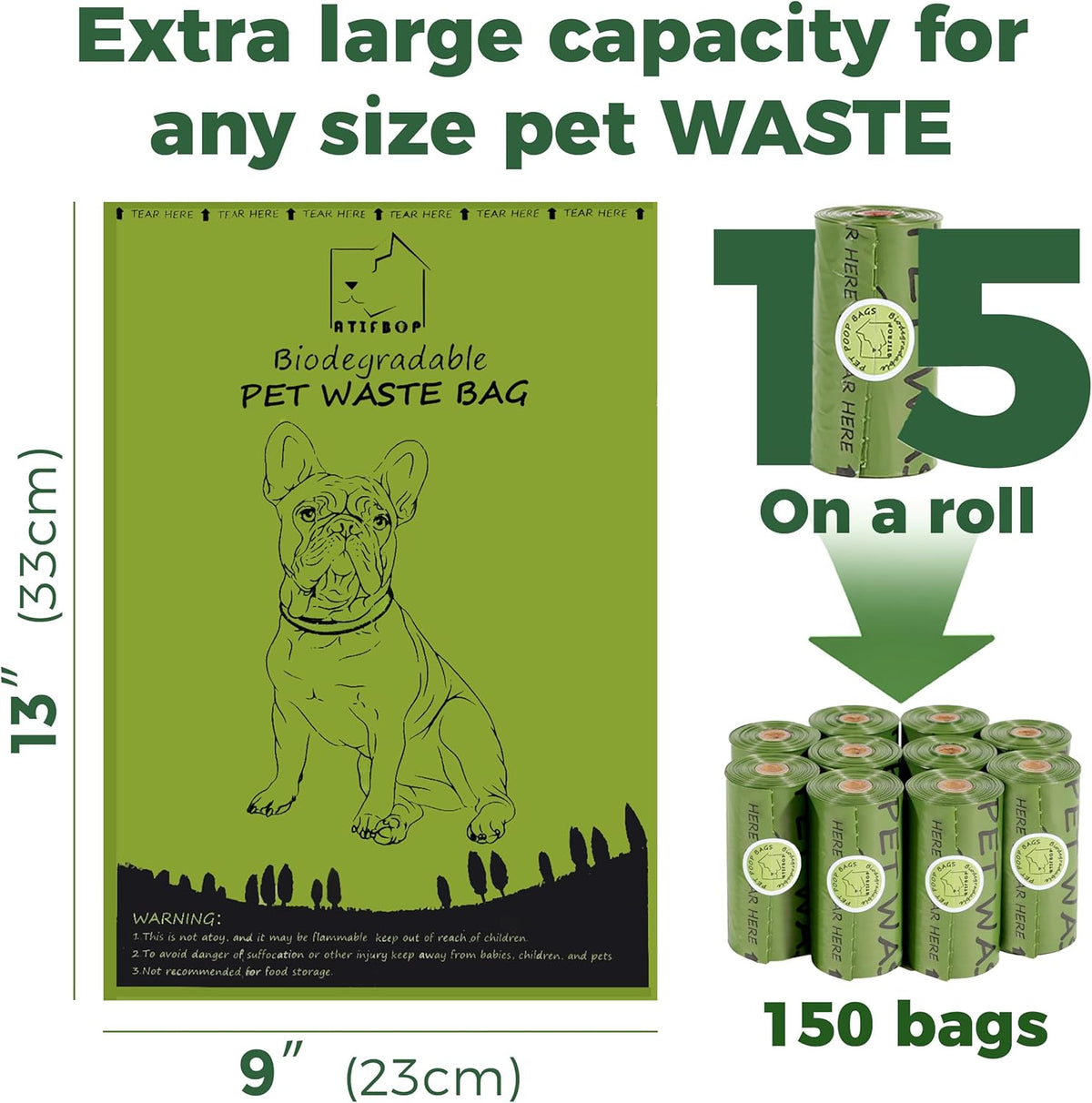 Biodegradable Dog Poop Bags 150 Count 10 Rolls with Dispenser, Thicken and Leak Proof Poop Bag Holders for Leashes(Scented)