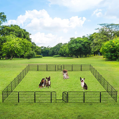 BestPet Dog Playpen Indoor 24 inch 32 Panels Metal Dog Pen Pet Dog Fence Outdoor Exercise Pen with Doors,Pet Puppy Playpen for RV Camping Yard, Black
