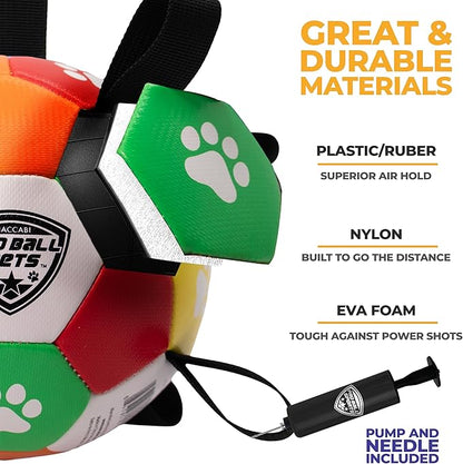 ProBall Pets Interactive Dog Soccer Ball with Grab Tabs - Floats on Water, Fetch & Training Toy for Small Medium Dogs, Herding Breeds - Waterproof Non-Toxic - 6" Multicolor