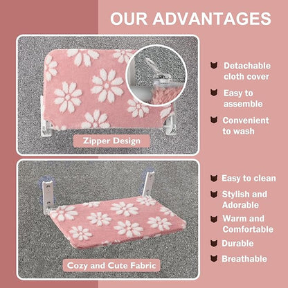 Cat Window Perch, Foldable Cat Window Hammock with Cute 3D Textured Flower Cover, Breathable Mesh Cover and Strong Suction Cups, Cordless Window Seat Bed for Indoor Cats (Pink, Medium)