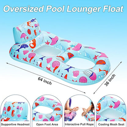 PuppyuWill 2 Pack Pool Floats Adult,Inflatable Pool Lounger Float Heavy Duty with Cup Holder, Backrest & Footrest Pool Lounge Float Extra Large Pool Rafts for Adults Beach Lake Party