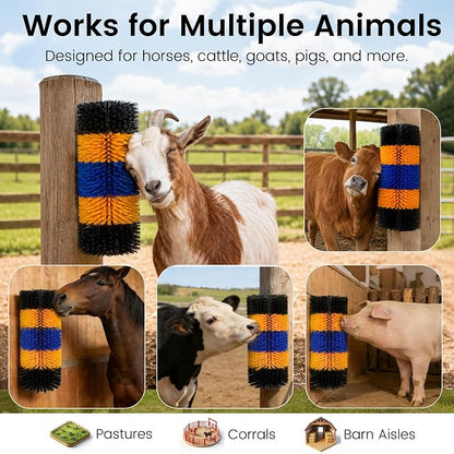 2PCS Livestock Scratching Brush for Goat, Heavy-Duty Post Grooming and Massage Scratch Brushes for Cow Donkey Goats Horse Sheep, with 8 Screws for Back Itch Relief & Keep Cleaning, 17" x 7.9"