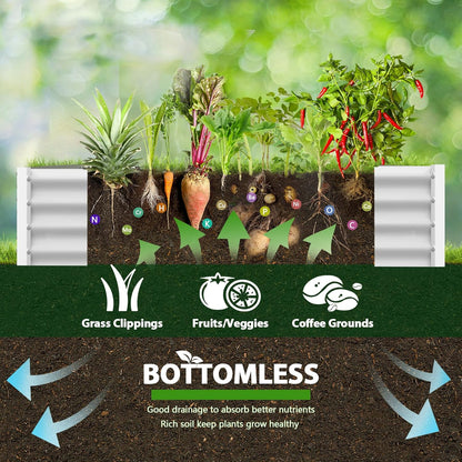 A ANLEOLIFE 8X4X1.5 ft Galvanized Raised Garden Bed, Rectangle Above Ground Modular Metal Planter Boxes Outdoor for Vegetables Flowers Herbs, Anti-Rust & Easy-Setup, Antique White