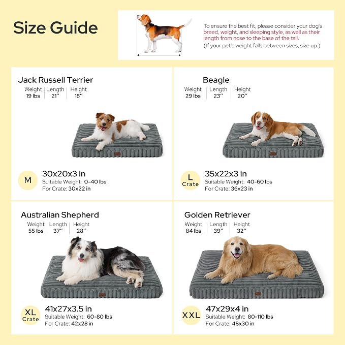 Bedsure ComfyFleece™ Fluffy Balanced Support XL Dog Bed,47x29 | Golden Ratio Chopped Foam & PP Cotton, Upscale Home Decor,Waterproof Liner, Removable Washable Cover, Nonslip Bottom,Cream