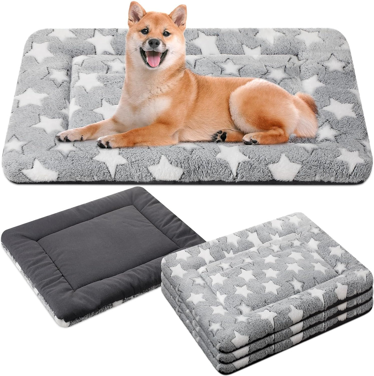 4 Pcs Washable Dog Crate Mat Kennel Pad Replaceable Reversible Pet Bed Pad for Crate Pet, Sleeping Mat for Small, Medium, Large Dog Machine Washable(24 x 36 x 1.6 Inch,Gray)