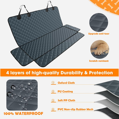 MIXJOY Dog Car Cover for Back Seat Cover Protector Waterproof Dog Seat Covers for Cars, Car Seat Protector for Dogs with 1 Dog Seat Belt, Nonslip Back Seat Cover for Kids, Trucks & SUV, Grey