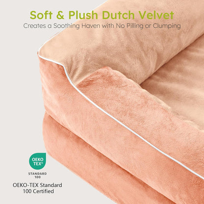 XXL Dog Bed for Extra Large Dogs, Giant Orthopedic Dog Bed with Cooling Gel Memory Foam, Waterproof Pet Bed with Removable Washable Cover, 53" Pet Sofa bed Dutch Velvet with Bone Toy, Peach Pink
