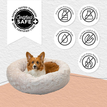 Best Friends by Sheri Original Calming Donut Dog and Cat Bed, Lux Faux Fur, Oyster, (30in x 30in) - Anxiety Relief for Pets Up to 45 lbs