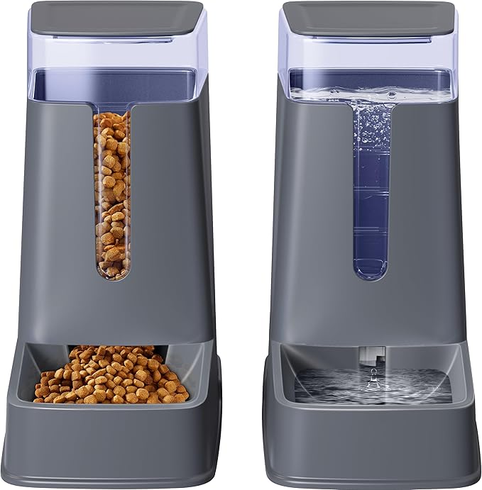 2 Packs Automatic Cat Feeder and Waterer, Gravity Dog Food and Water Dispenser Set for Small Medium Big Pets Cats Dogs Puppy Kitten, 1 Gallon x 2