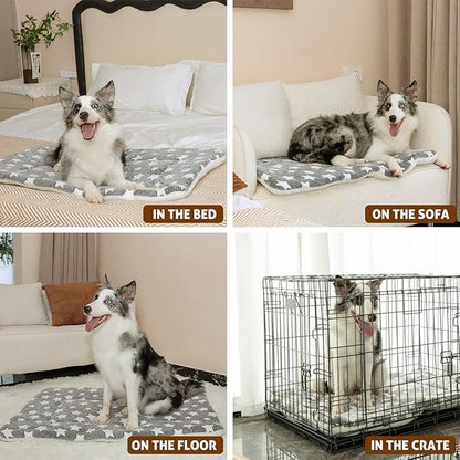 Mora Pets Dog Bed Crate Pad Ultra Soft Pet Bed with Cute Star Print Washable Crate Mat for Large Medium Small Dogs Reversible Fleece Dog Crate Kennel Mat Cat Bed Liner 22-Inch Grey
