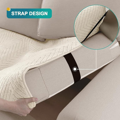 Turquoize Waterproof Couch Cover for Dogs Fuzzy Pet Couch Covers for Sofa Thick Dog Bed Cover Non-Slip Sofa Covers for 3 Cushion Couch Protector Slipcover Pet Friendly (Beige, 36" x 63")