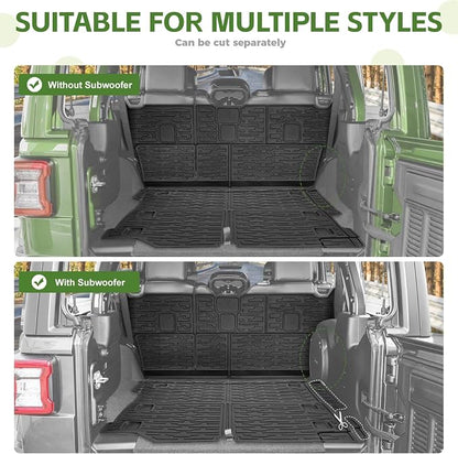 Cargo Liners for 2018-2025 Jeep Wrangler JL Unlimited 4X4 4 Door,Trunk Mat with Seat Back Cover Accessories All Weather Rear Cargo Mat Backrest Protector for JL/JLU Gas Type (Not for 4XE)