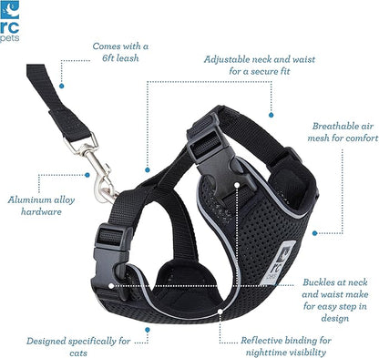 RC Pets Adventure Kitty Cat Harness | Adjustable Airmesh Vest with D-Ring and 6ft Leash for Walking and Travel | Azalea, Small