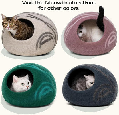 MEOWFIA Cat Cave – Premium Felt Cat Bed for Indoor Cats, Handmade 100% Merino Wool (Large, Snow Leopard)