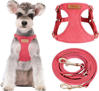 Puppytie Dog Harness with Multifunction Dog Leash,Soft Adjustable No Choke Escape Proof Pet Harness Vest for Medium Dogs or Large Dogs,red-Camellia,M