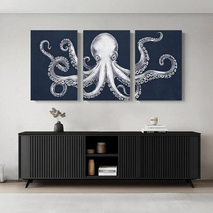 Octopus Wall Decor, Octopus Canvas Wall Art, Ocean Wall Decor,Sea Animal Canvas to Paint for Bathroom, Living Room, Bedroom (24" x 36" x 3 pcs)
