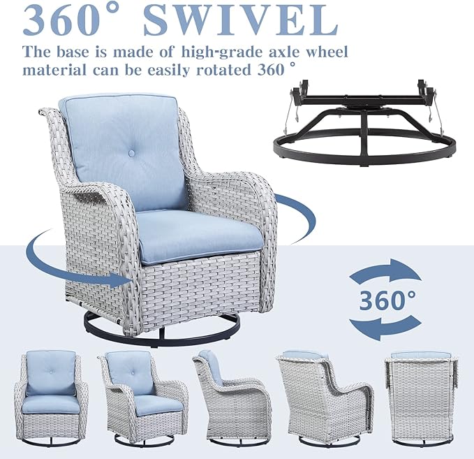 Belord Wicker Patio Furniture Sets - 13 Piece Outdoor Rattan Furniture Conversation Sets with 4 Swivel Rocker Chairs, 2 Rattan Sofas, Wicker Ottomans and Coffee Table, Light Grey/Baby Blue
