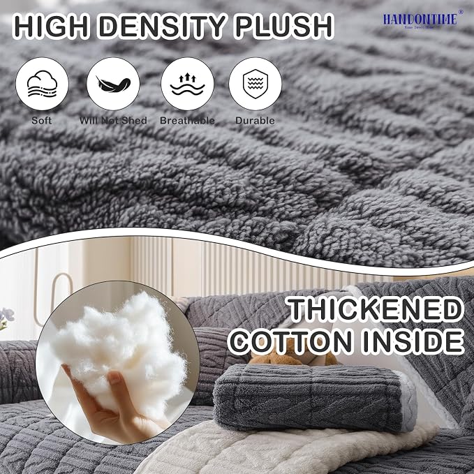 HANDONTIME Fuzzy Dog Couch Cover Washable, Pet-Friendly Sofa Covers Non-Slip Geometric Jacquard Pet Protector Furniture Cover for 3 Cushion Sofa Cozy Fuzzy Dog Mat for Couch (Grey, 35.4" x 82.7")