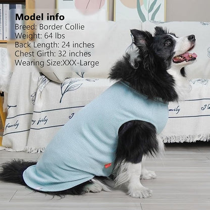 KYEESE 2Pack Waffle Dog Shirts for Large Dogs Stretchy T-Shirts Lightweight Tank Top Sleeveless Striped Shirt Vest Soft Breathable Pet Apparel, XXX-Large, Blue+Grey