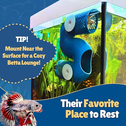 Betta Fish Tunnel Hideout Blue | Aquarium Cave & Tunnel Decor for Betta Fish, Shrimp & Small Fish | Fish Tank Decoration, Betta Tank Accessory & Enrichment Toy