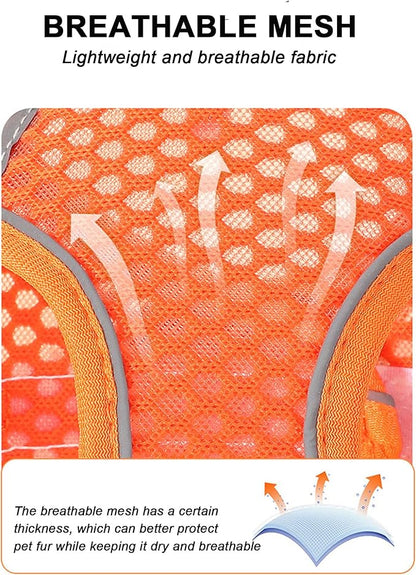 XXS Orange Soft Mesh Dog Harness and Leash Set,No Escape Puppy Harnesses for Training Walking， Reflective Adjustable Puppy Vest for Small Medium Dogs, Cats (Orange, XXS)