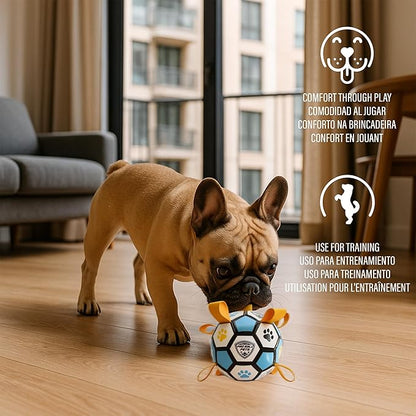 ProBall Pets Interactive Dog Soccer Ball with Grab Tabs - Floats on Water, Fetch & Training Toy for Small Medium Dogs, Herding Breeds - Waterproof Non-Toxic - 6" Blue Yellow