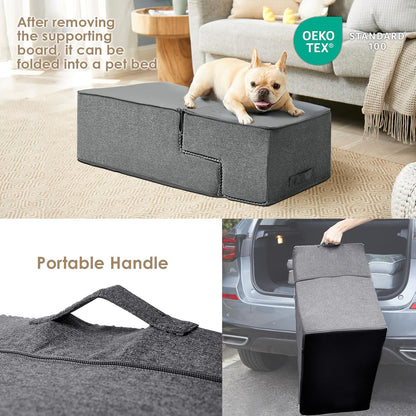 EHEYCIGA Dog Stairs for Bed 18" H, 4-Step Dog Steps for High Bed, Pet Steps for Small Dogs and Cats, Non-Slip Balanced Pet Ramp Indoor, Grey