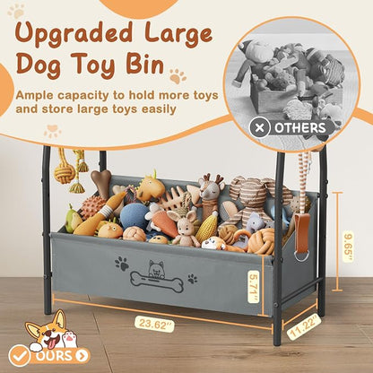 Lomivra Large Dog Toy Basket (23.6"x11.2"x9.7"), Dogs Toy Bin with Storage Organizer, Trapezoid Toy Box for Dog Stuff Accessories, Pet Toy Storage Holder Chest for Cat Dogs Essential Supplies