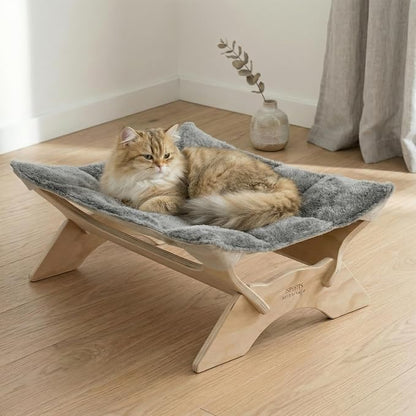 JSPYFITS Elevated Cat Bed Hammock, Raised Cat Bed with Dual-Sided Plush & Linen Cushion, Machine Washable & Breathable Cover Tool Free Easy Assembly, up to 66Lbs (Gray)