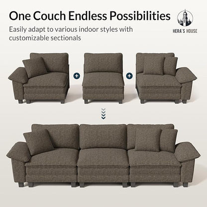 HERA'S HOUSE 54" Modular Sectional Sofa Couches for Living Room, Comfy Cloud Couch 1-Seater Deep Seat Sofa with Throw Pillow, Chenille Ash