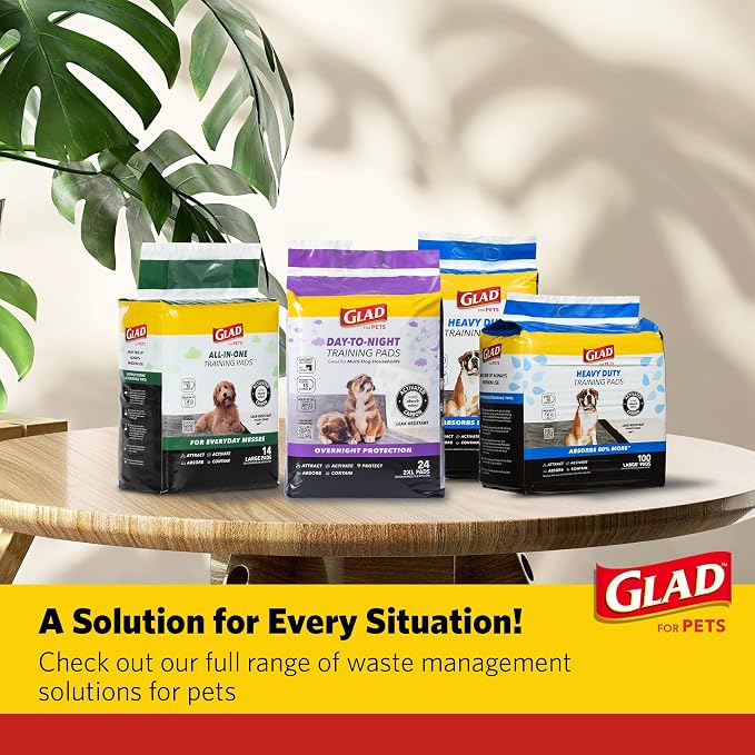 Glad for Pets Giant Activated Carbon Training Pads, 30 x 36 In, 24 Count | Adhesive backing and wall protection for leak-proof, super-absorbent day-to-night coverage