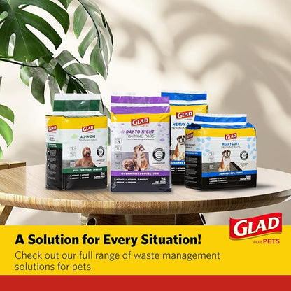 Glad for Pets Giant Activated Carbon Training Pads, 30 x 36 In, 24 Count | Adhesive backing and wall protection for leak-proof, super-absorbent day-to-night coverage