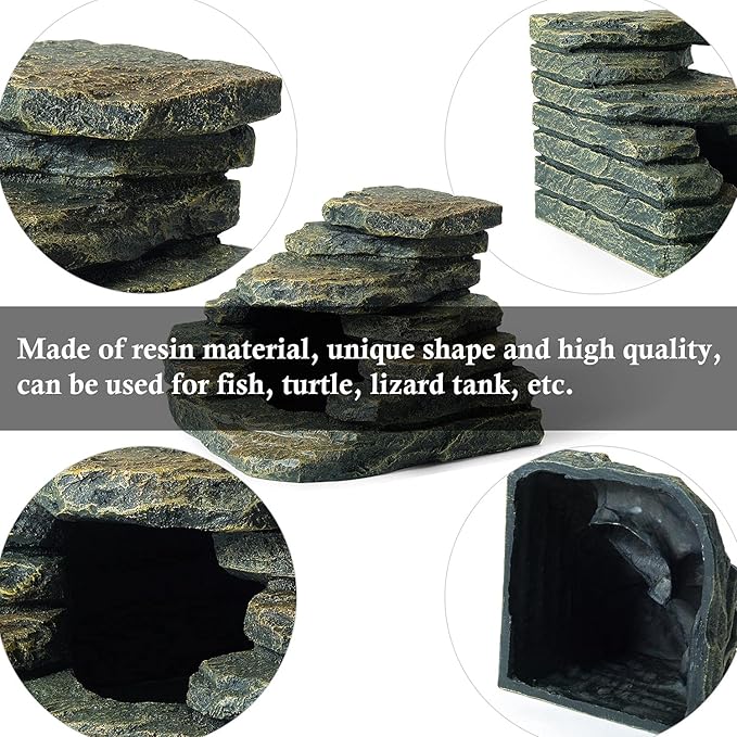 FEDOUR Aquarium Ornaments, Aquarium Mini Skull Skeleton/Aquarium Mini Castle/Aquarium Hippon Cave/Aquarium Rock Stone Cave Decoration, Fish Tank Decoration Landscape Hiding House (Rock Cave)