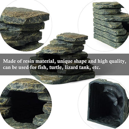 FEDOUR Aquarium Ornaments, Aquarium Mini Skull Skeleton/Aquarium Mini Castle/Aquarium Hippon Cave/Aquarium Rock Stone Cave Decoration, Fish Tank Decoration Landscape Hiding House (Rock Cave)